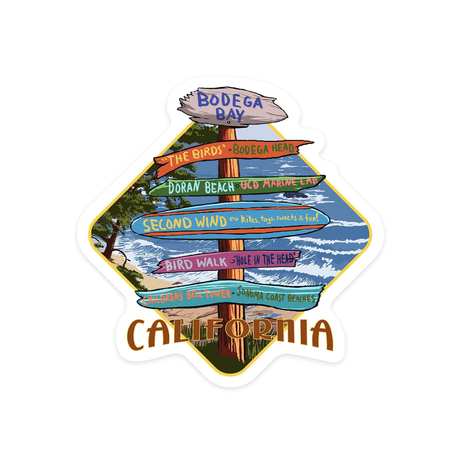 Bodega Bay, California, Destination Signs (Second Wind), Contour, Vinyl Sticker Sticker Lantern Press 