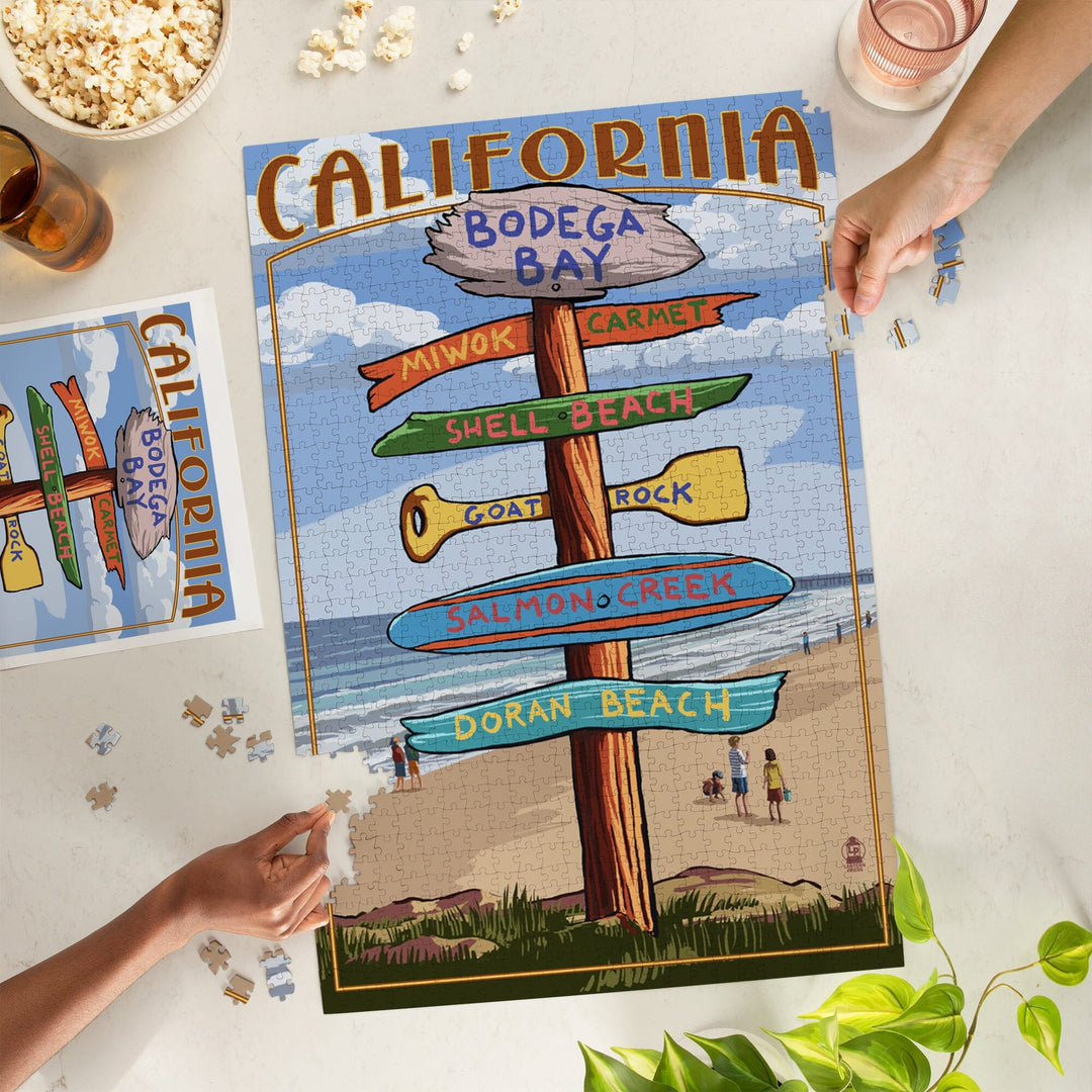 Bodega Bay, California, Destinations Sign, Jigsaw Puzzle - Lantern Press