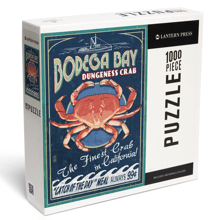 Bodega Bay, California, Dungeness Crab Vintage Sign, Jigsaw Puzzle Puzzle Lantern Press 