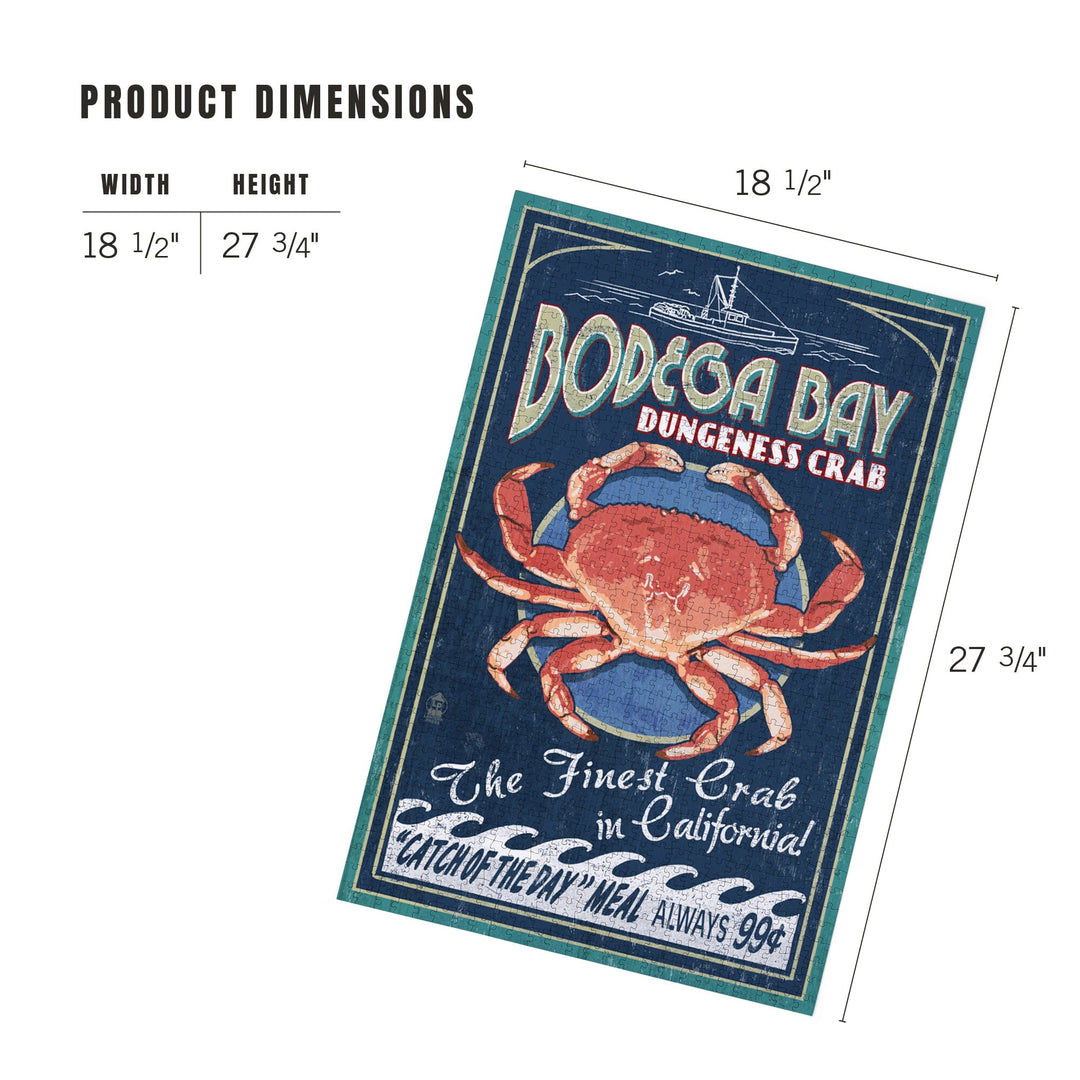 Bodega Bay, California, Dungeness Crab Vintage Sign, Jigsaw Puzzle Puzzle Lantern Press 