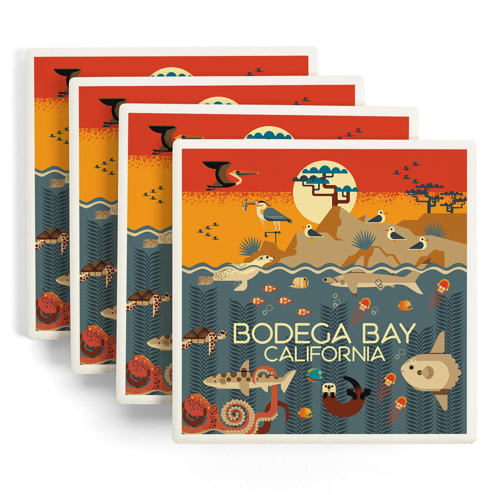 Bodega Bay California, Geometric, Marine Animals, Coasters Coasters Lantern Press 