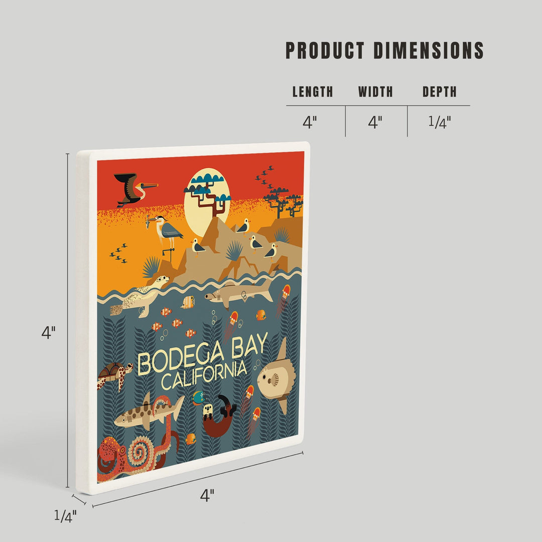 Bodega Bay California, Geometric, Marine Animals, Coasters Coasters Lantern Press 