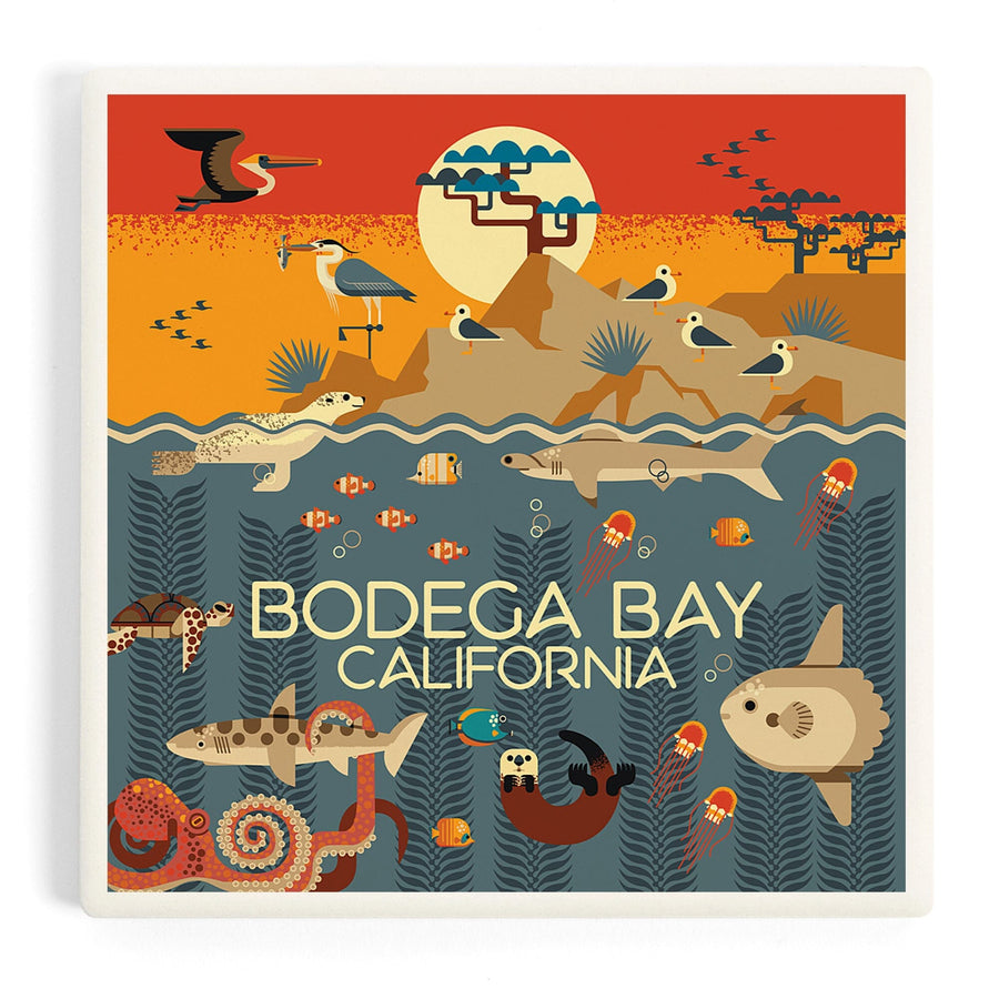 Bodega Bay California, Geometric, Marine Animals, Coasters Coasters Lantern Press 