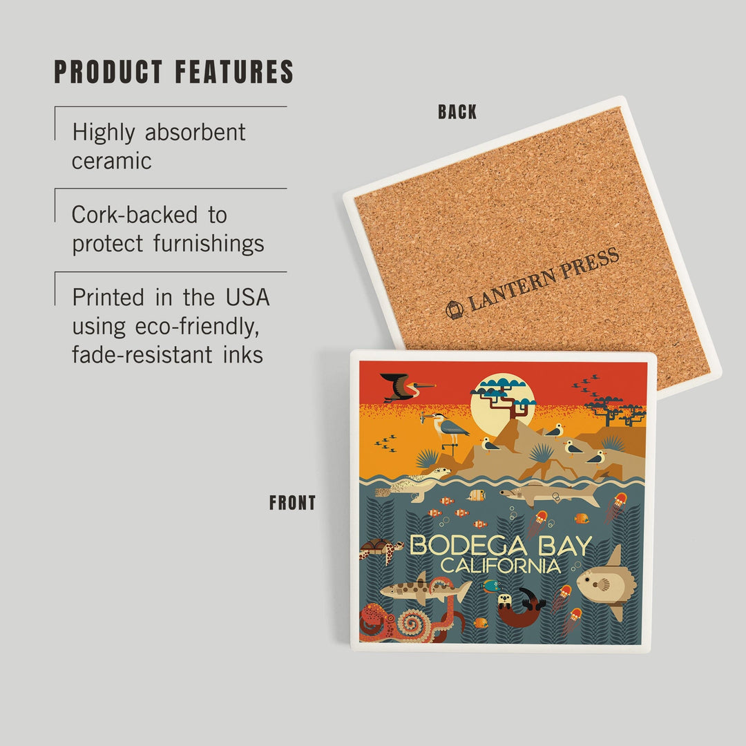 Bodega Bay California, Geometric, Marine Animals, Coasters Coasters Lantern Press 