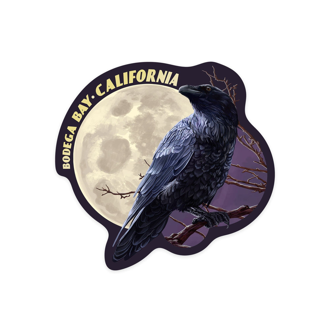 Bodega Bay, California, Raven, Contour, Vinyl Sticker - Lantern Press