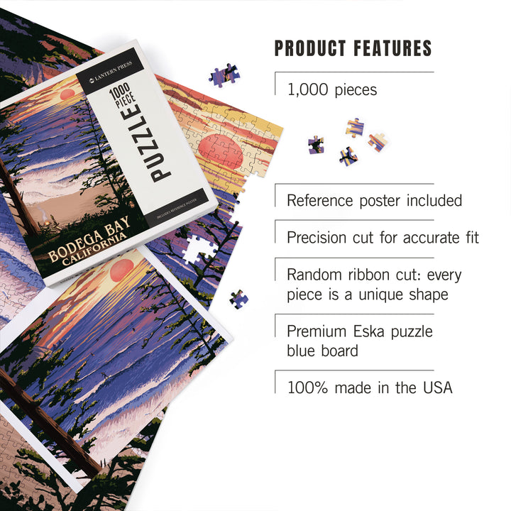 Bodega Bay, California, Sunset and Beach, Jigsaw Puzzle Puzzle Lantern Press 