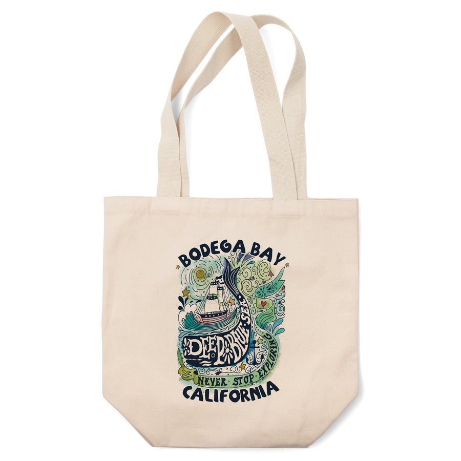 Bodega Bay, California, Watercolor Whale, Deep Blue Sea, Nautical Art,, Tote Bag Totes Lantern Press 