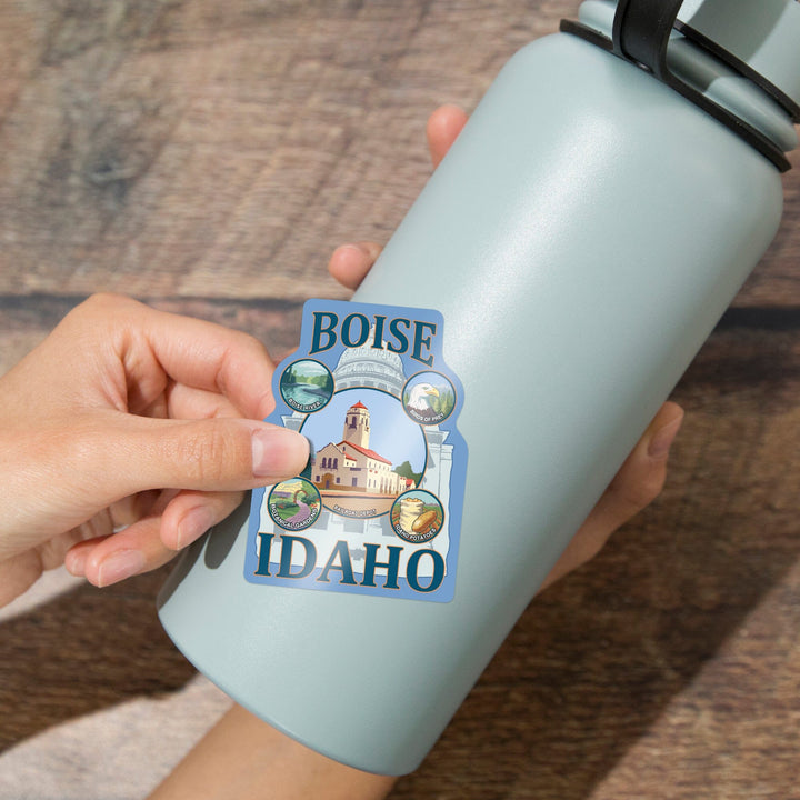 Boise, Idaho, Icon Montage, Contour, Vinyl Sticker Sticker Lantern Press 