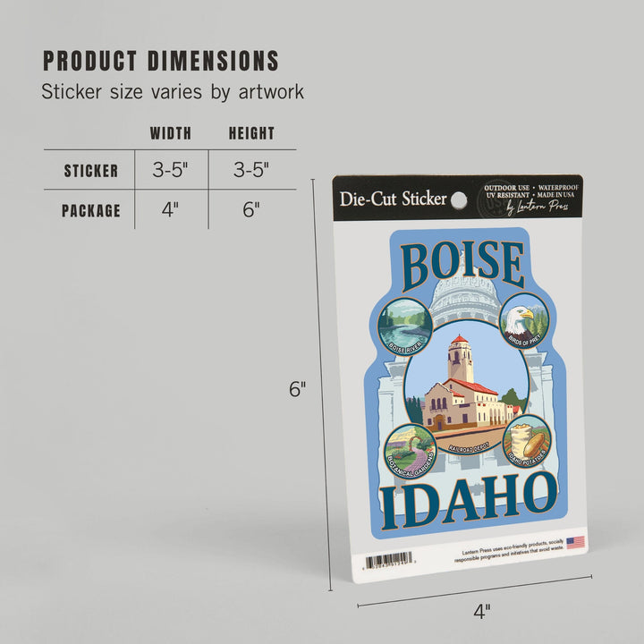 Boise, Idaho, Icon Montage, Contour, Vinyl Sticker Sticker Lantern Press 