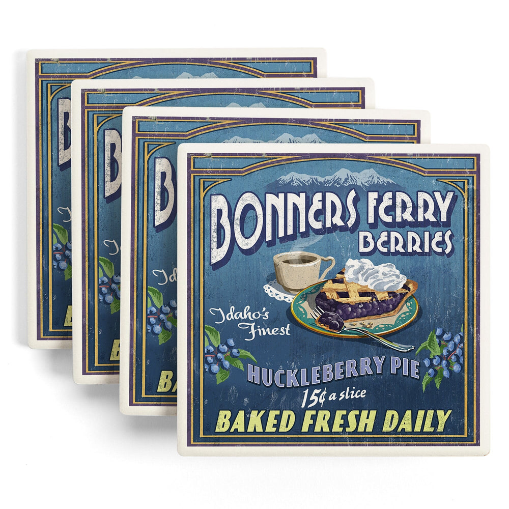 Bonners Ferry, Idaho, Huckleberry Pie Vintage Sign, Coasters Coasters Lantern Press 
