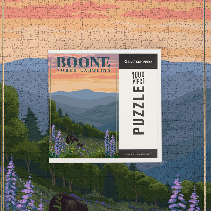 Boone, North Carolina, Bear and Spring Flowers, Jigsaw Puzzle Puzzle Lantern Press 