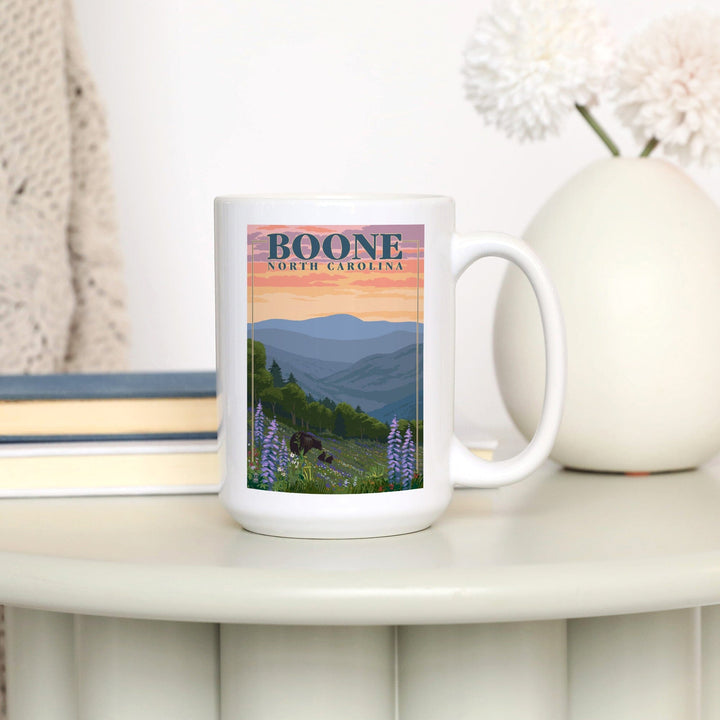 Boone, North Carolina, Bear and Spring Flowers, Lantern Press Artwork, Ceramic Mug Mugs Lantern Press 