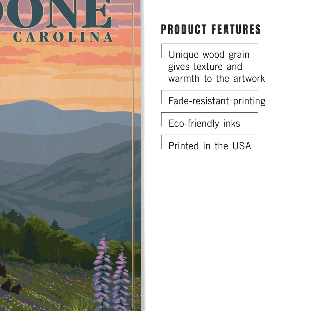 Boone, North Carolina, Bear and Spring Flowers, Lantern Press Artwork, Wood Signs and Postcards - Lantern Press