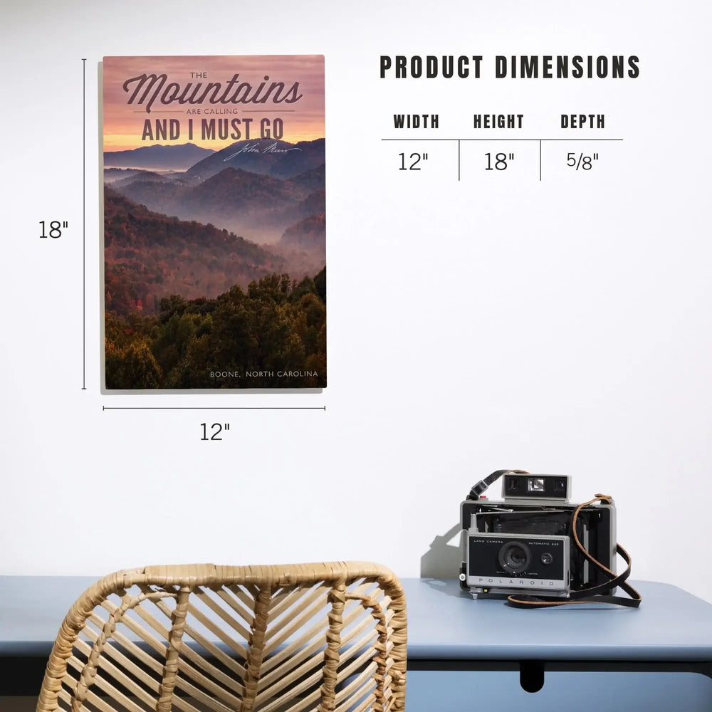 Boone, North Carolina, John Muir, The Mountains Are Calling, Sunset, Lantern Press, Wood Signs and Postcards - Lantern Press