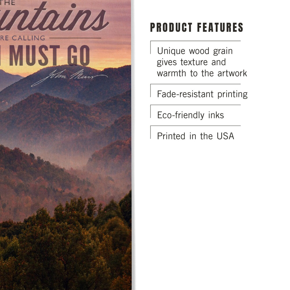 Boone, North Carolina, John Muir, The Mountains Are Calling, Sunset, Lantern Press, Wood Signs and Postcards - Lantern Press