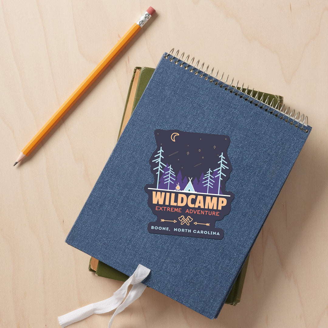 Boone, North Carolina, Wildcamp Extreme Adventure, Simple Vector, Contour, Vinyl Sticker - Lantern Press