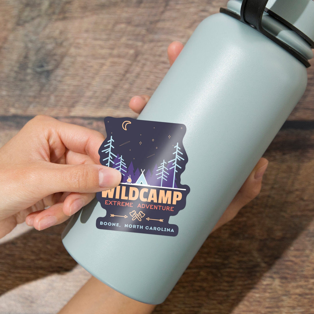 Boone, North Carolina, Wildcamp Extreme Adventure, Simple Vector, Contour, Vinyl Sticker - Lantern Press