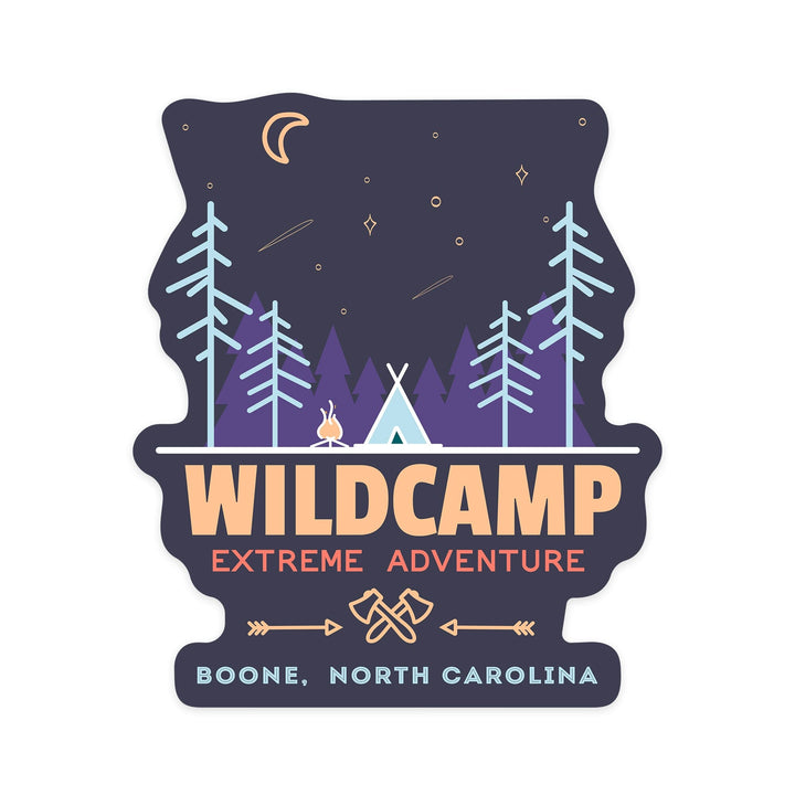 Boone, North Carolina, Wildcamp Extreme Adventure, Simple Vector, Contour, Vinyl Sticker - Lantern Press