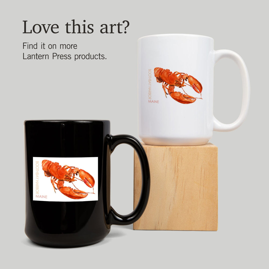 Boothbay Harbor, Maine, Lobster, Watercolor, Lantern Press Artwork, Ceramic Mug Mugs Lantern Press 