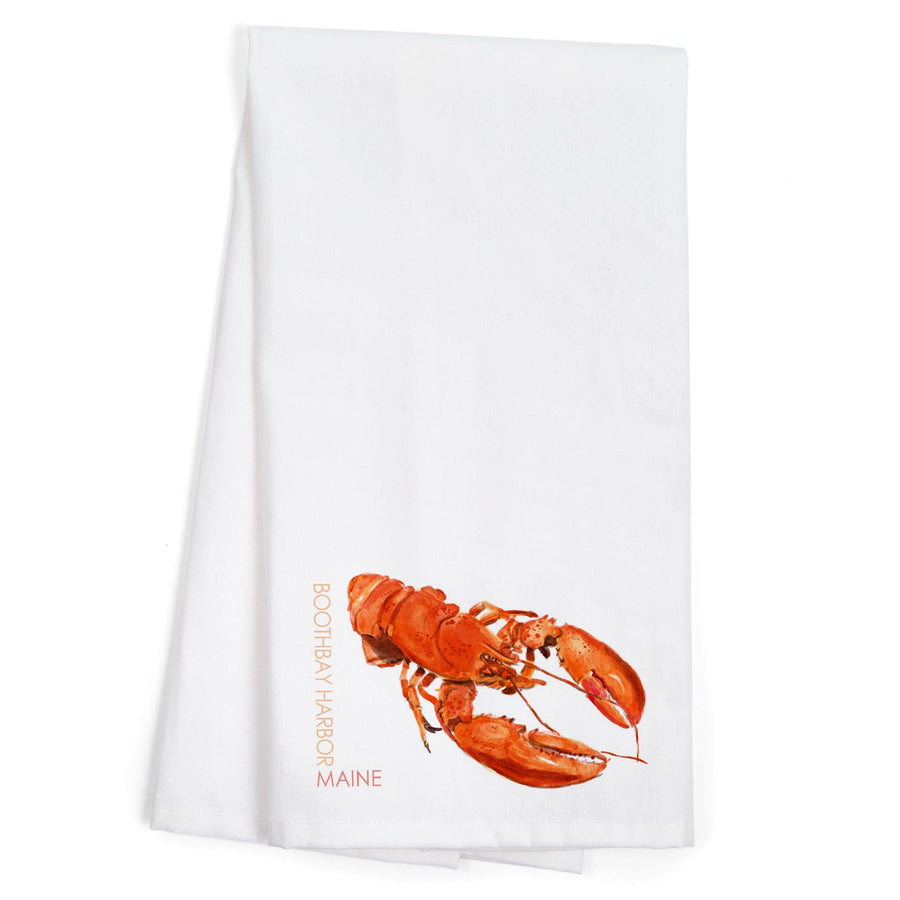 Boothbay Harbor, Maine, Lobster, Watercolor, Organic Cotton Kitchen Tea Towels Kitchen Lantern Press 