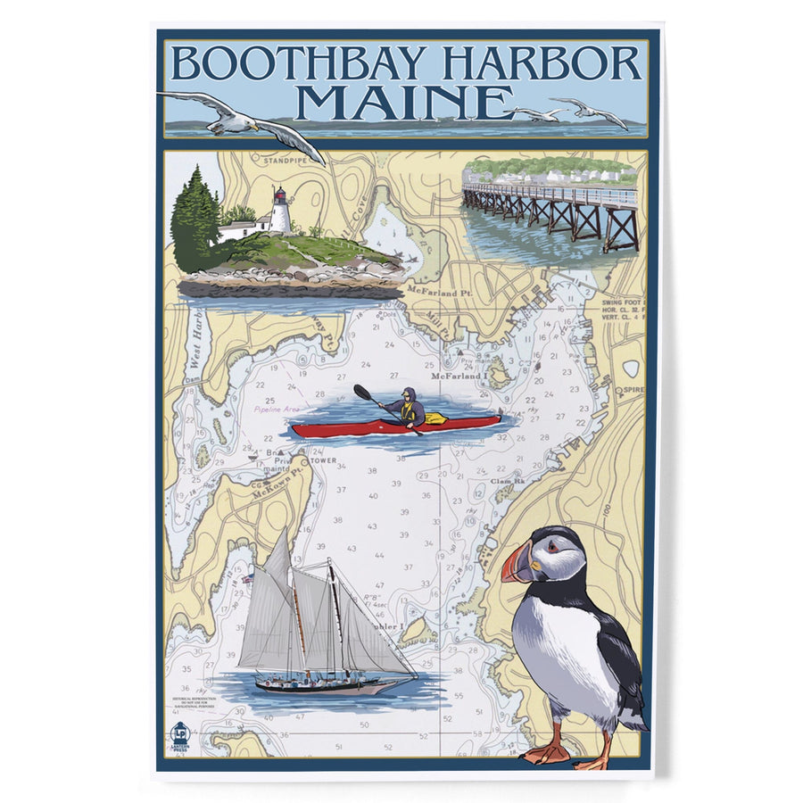 Boothbay Harbor, Maine, Nautical Chart, Art & Giclee Prints Art Lantern Press 