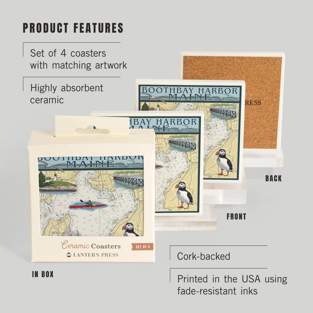 Boothbay Harbor, Maine, Nautical Chart, Coasters Coasters Lantern Press 