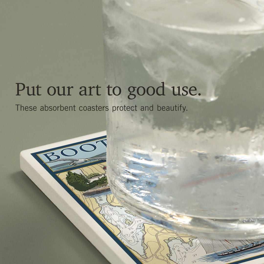 Boothbay Harbor, Maine, Nautical Chart, Coasters Coasters Lantern Press 