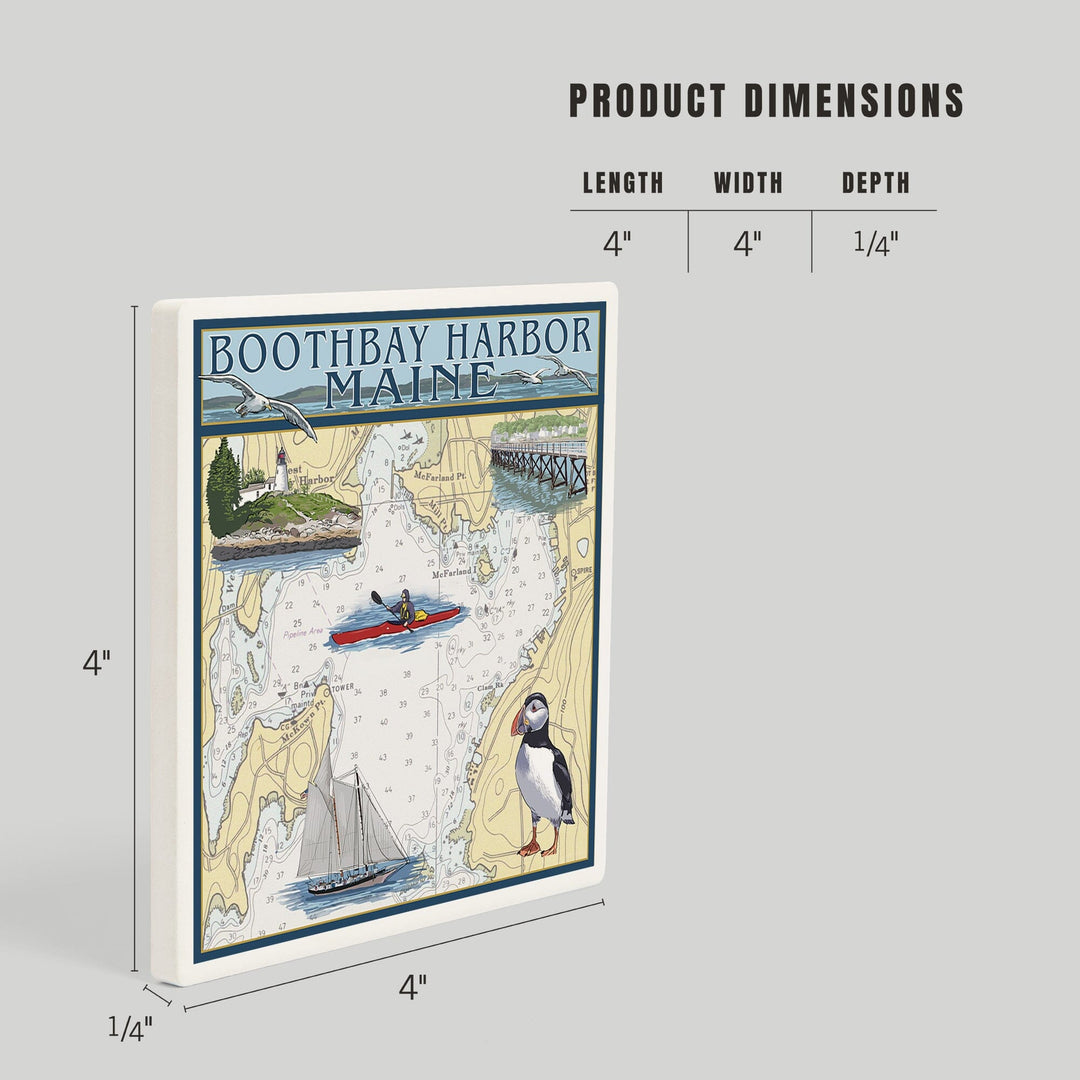 Boothbay Harbor, Maine, Nautical Chart, Coasters Coasters Lantern Press 