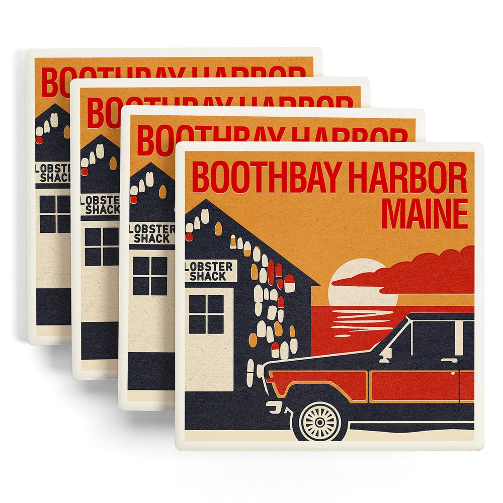 Boothbay Harbor, Maine, Woodblock, Coasters Coasters Lantern Press 