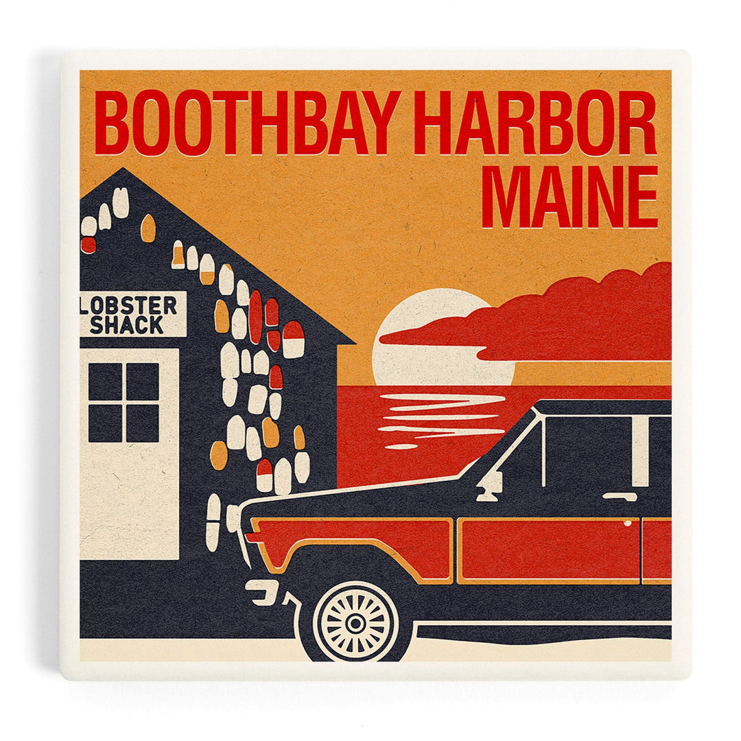Boothbay Harbor, Maine, Woodblock, Coasters Coasters Lantern Press Coaster 