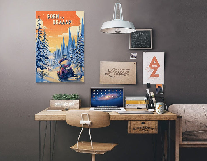 Born to Braaap!, Snowmobile, Stretched Canvas Canvas Lantern Press 