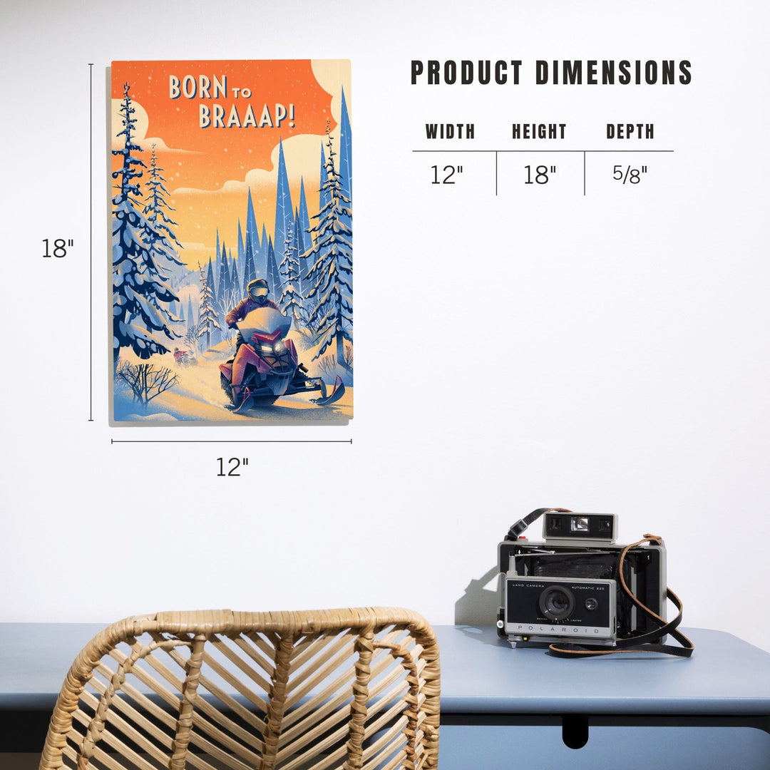 Born to Braaap!, Snowmobile, Wood Signs and Postcards Wood Lantern Press 