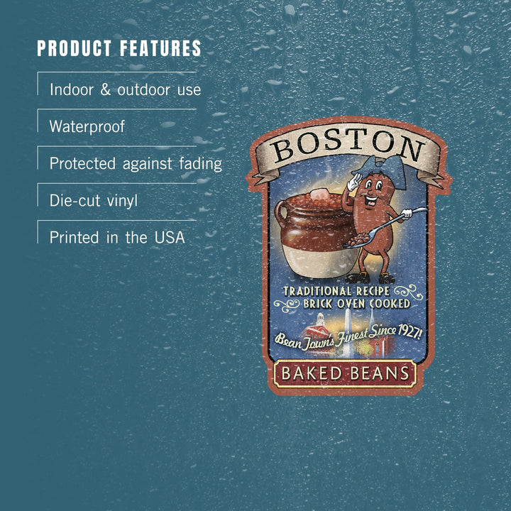 Boston, Massachusetts, Baked Beans Vintage Sign, Contour, Lantern Press Artwork, Vinyl Sticker - Lantern Press