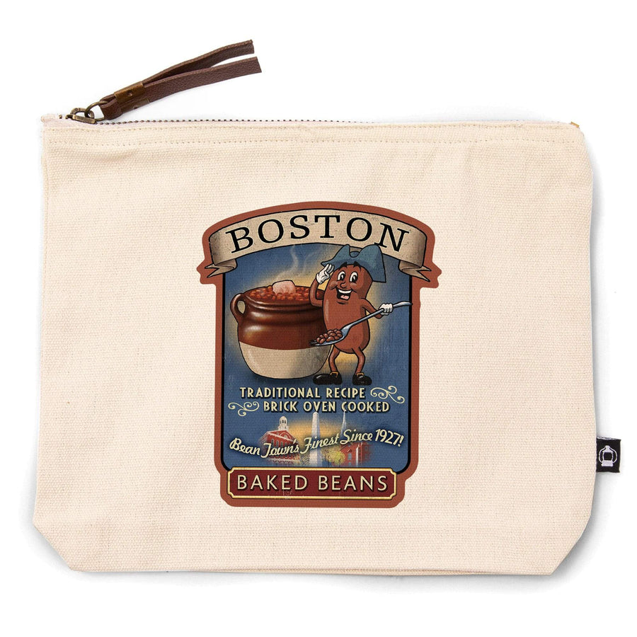 Boston, Massachusetts, Baked Beans Vintage Sign,, Organic Cotton Zipper Pouch, Go Bag Go Bag Lantern Press 