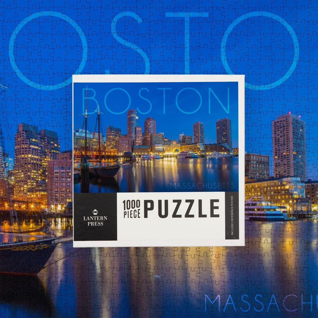 Boston, Massachusetts, Fan Pier at Night, Jigsaw Puzzle Puzzle Lantern Press 