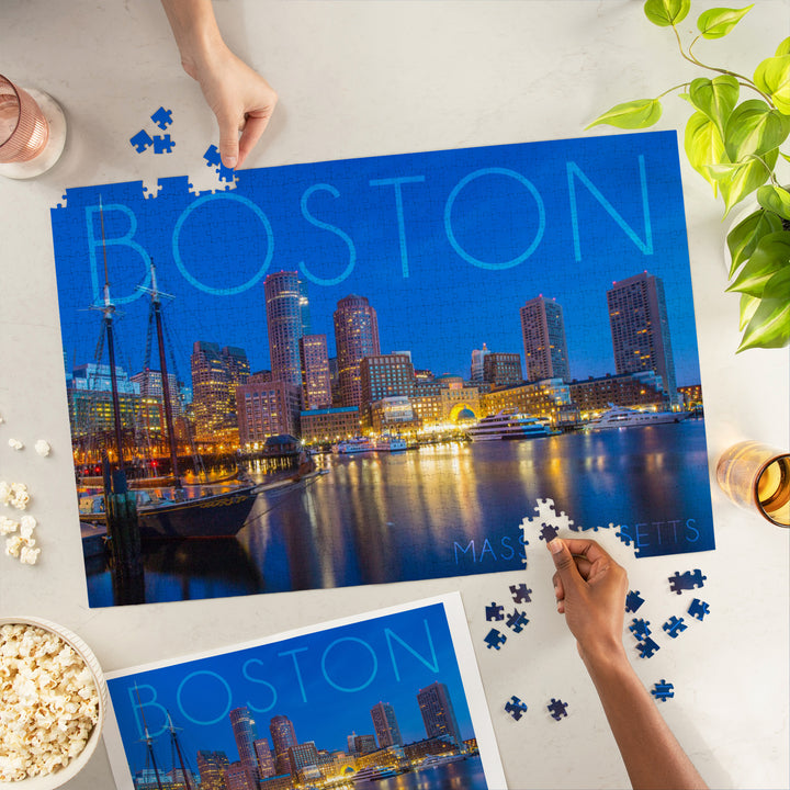 Boston, Massachusetts, Fan Pier at Night, Jigsaw Puzzle Puzzle Lantern Press 