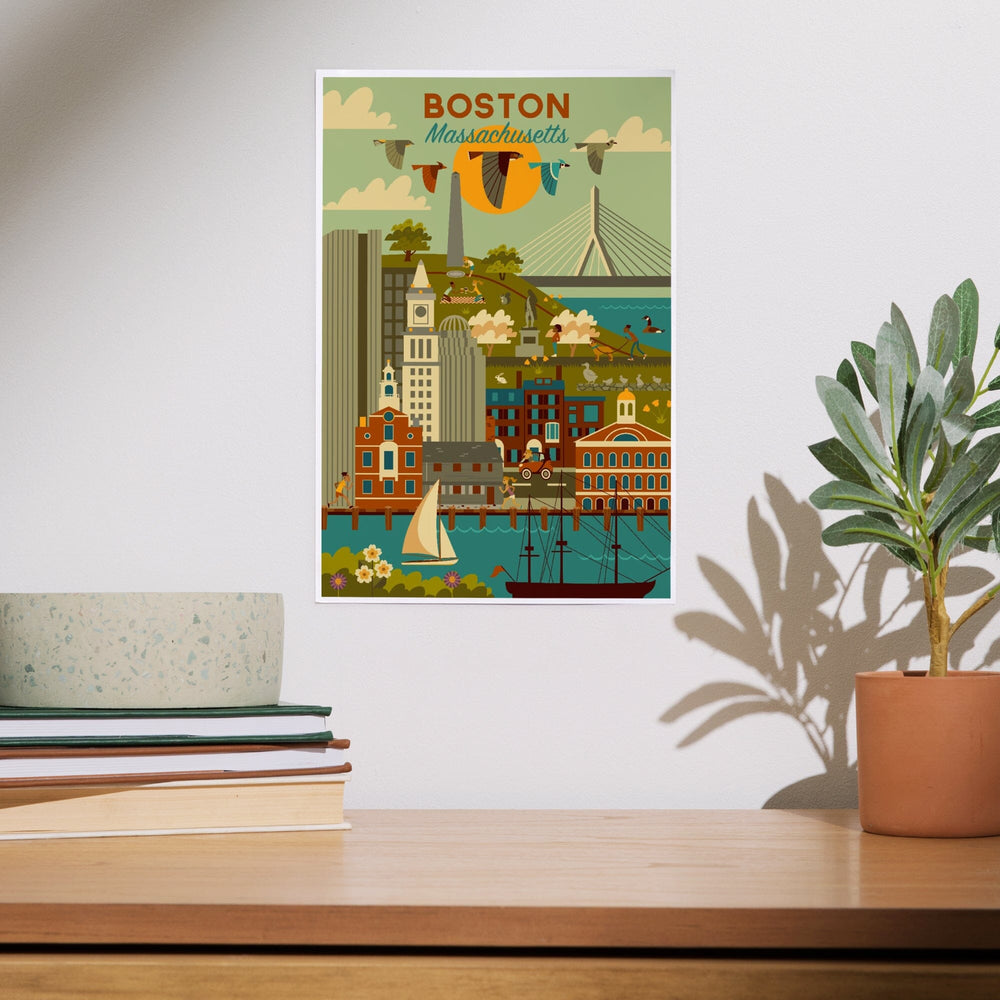 Boston, Massachusetts, Geometric City Series, Art & Giclee Prints Art Lantern Press 