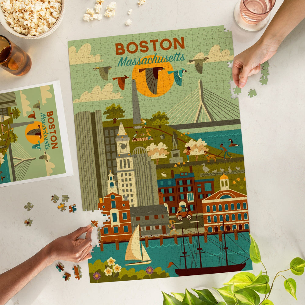 Boston, Massachusetts, Geometric City Series, Jigsaw Puzzle Puzzle Lantern Press 