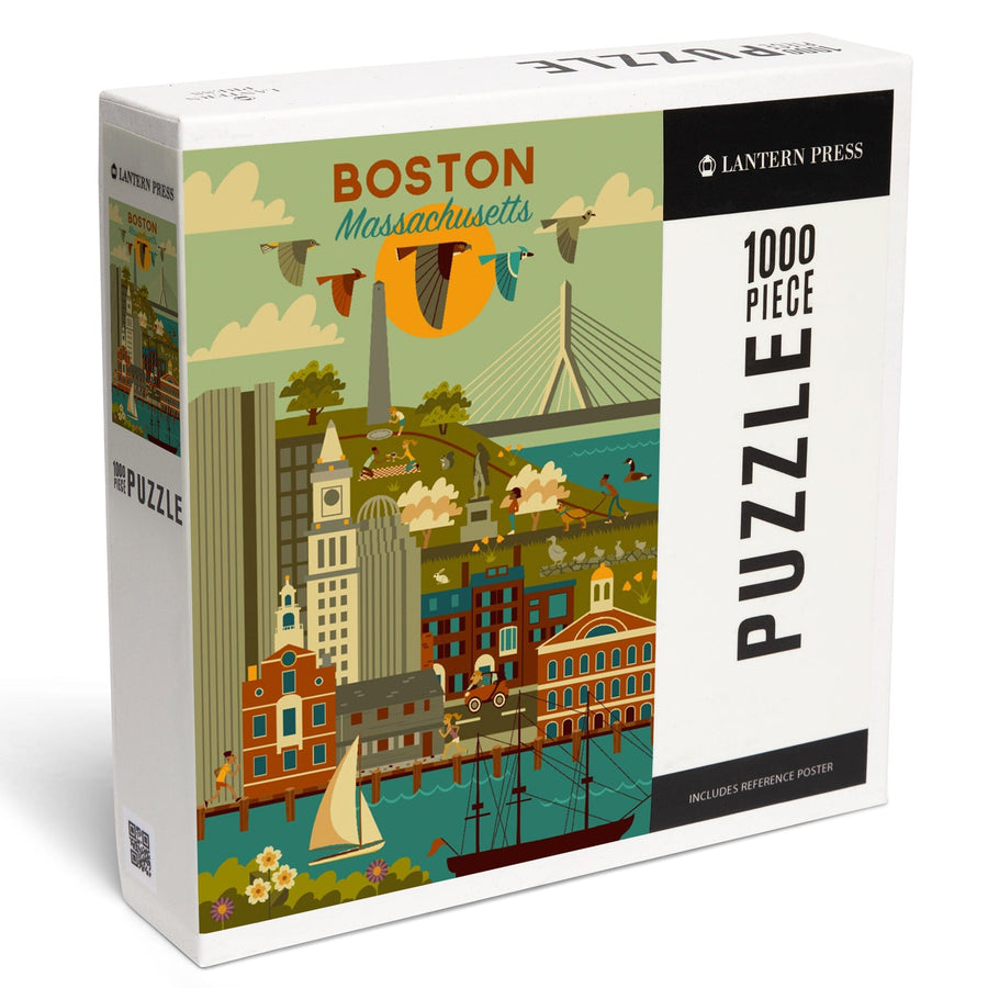 Boston, Massachusetts, Geometric City Series, Jigsaw Puzzle Puzzle Lantern Press 