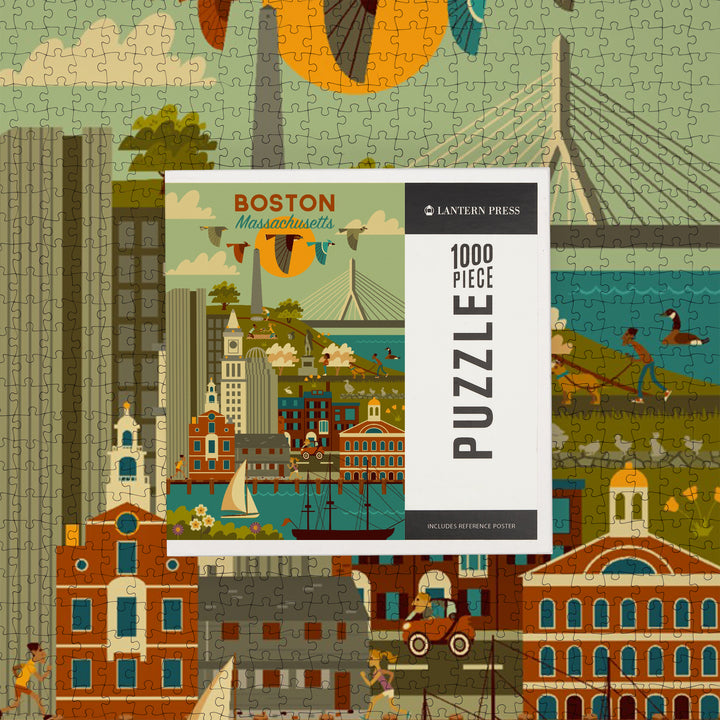 Boston, Massachusetts, Geometric City Series, Jigsaw Puzzle Puzzle Lantern Press 