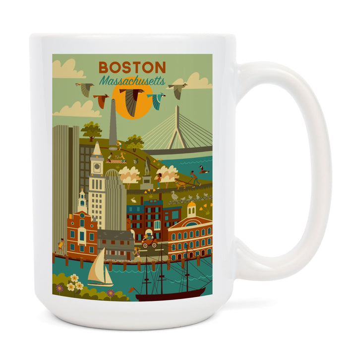 Boston, Massachusetts, Geometric City Series, Lantern Press Artwork, Ceramic Mug Mugs Lantern Press 