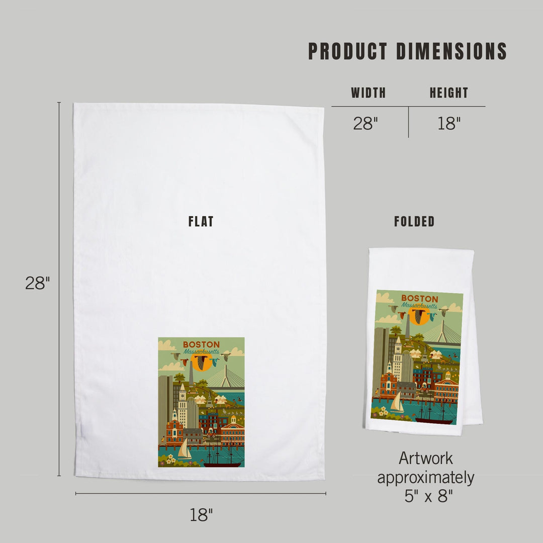 Boston, Massachusetts, Geometric City Series, Organic Cotton Kitchen Tea Towels Kitchen Lantern Press 