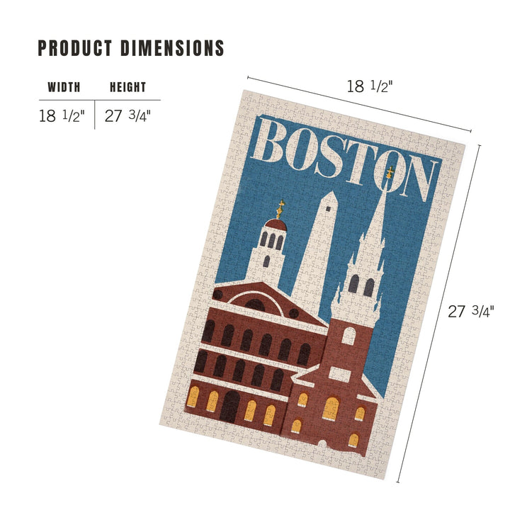 Boston, Massachusetts, Landmarks, Woodblock, Jigsaw Puzzle Puzzle Lantern Press 