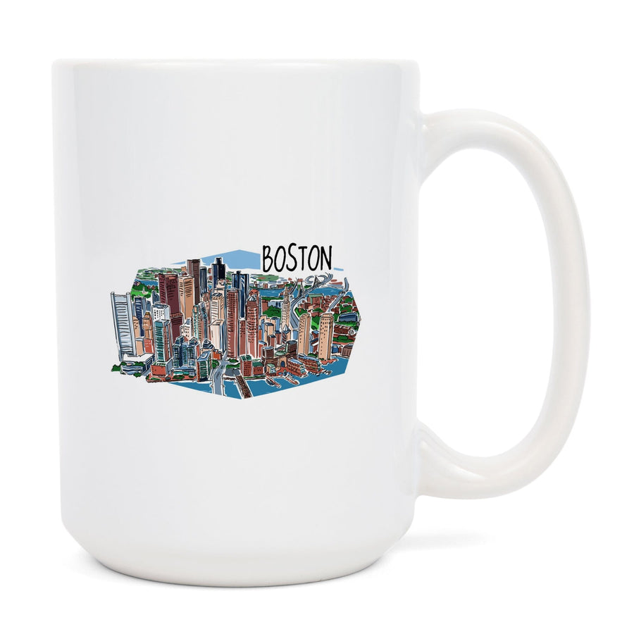 Boston, Massachusetts, Line Drawing, Contour, Lantern Press Artwork, Ceramic Mug Mugs Lantern Press 