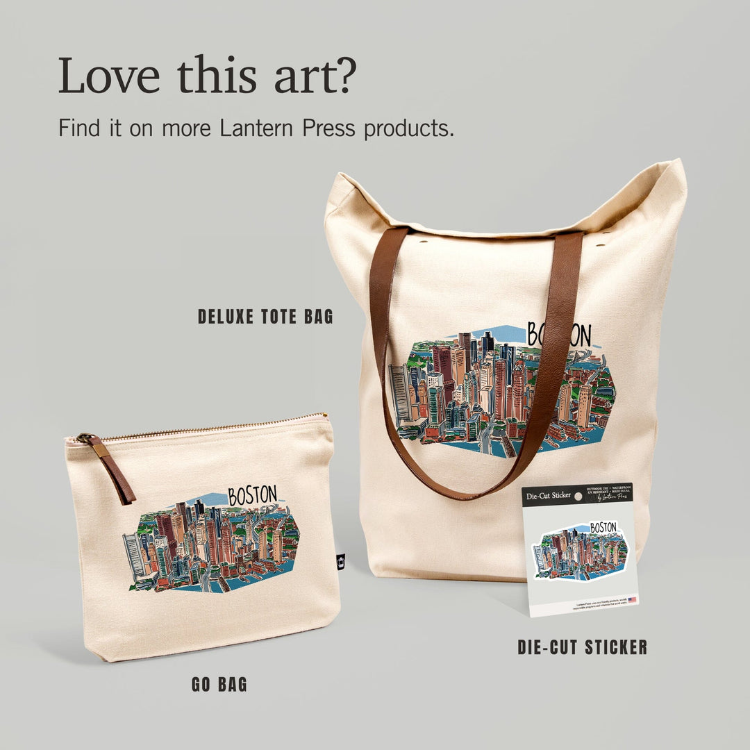 Boston, Massachusetts, Line Drawing, Contour, Vinyl Sticker Sticker Lantern Press 