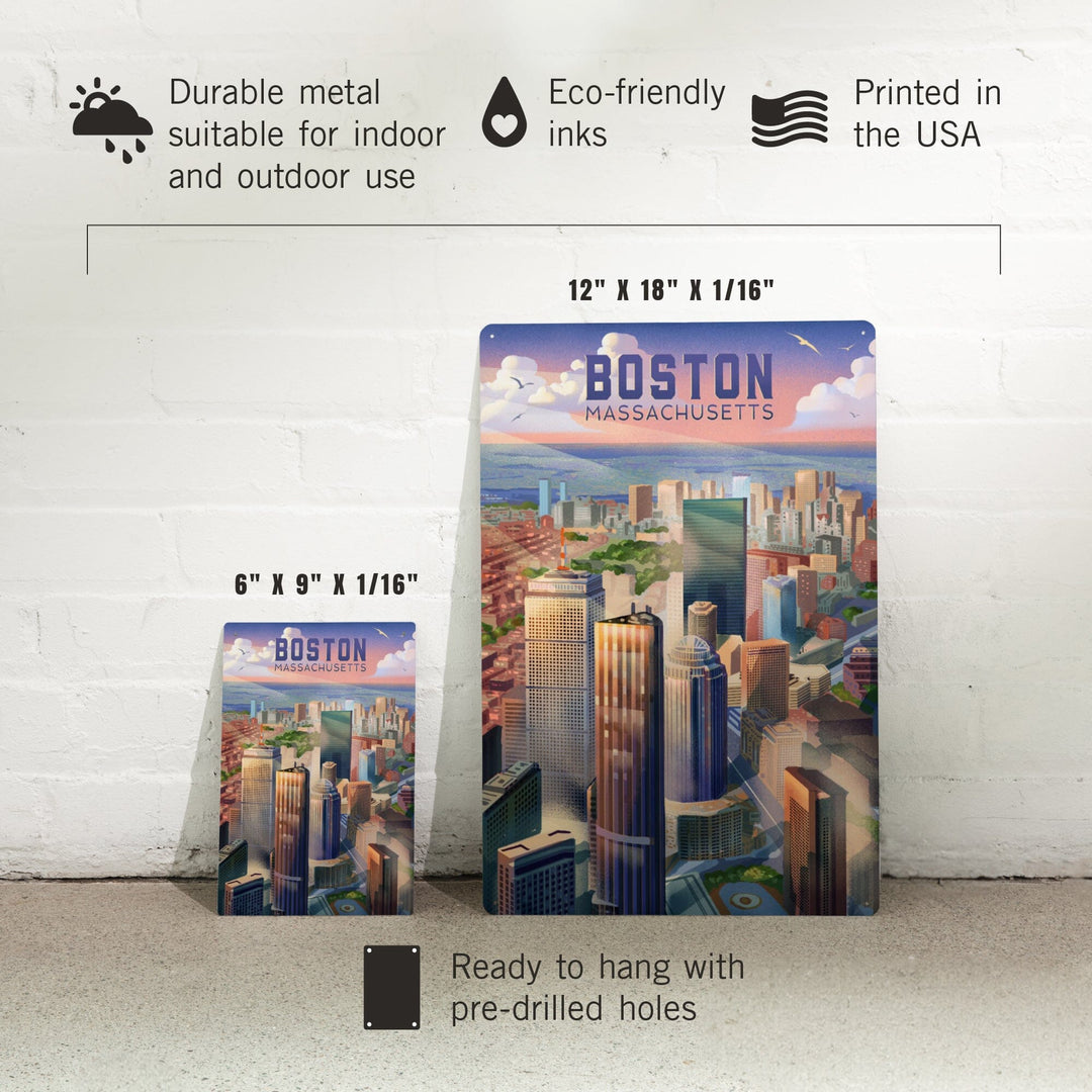 Boston, Massachusetts, Lithograph, City Series, Metal Signs Metal Lantern Press 