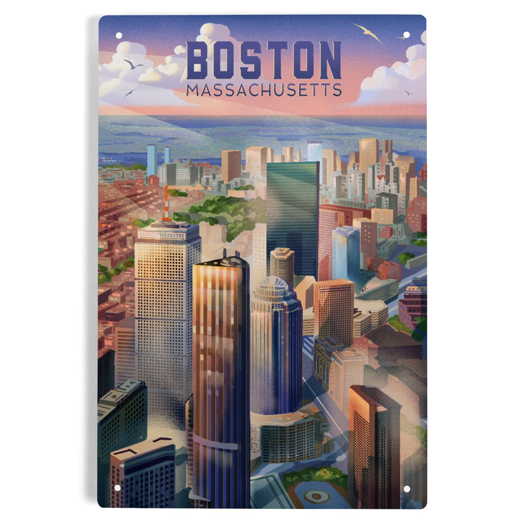 Boston, Massachusetts, Lithograph, City Series, Metal Signs Metal Lantern Press 