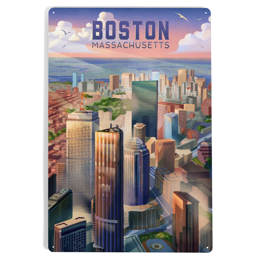 Boston, Massachusetts, Lithograph, City Series, Metal Signs Metal Lantern Press 