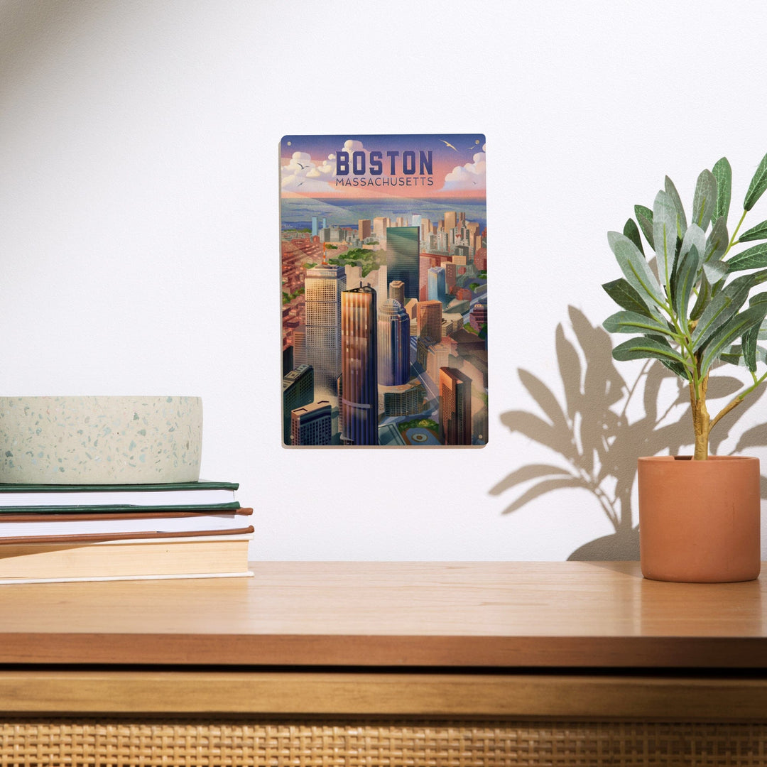 Boston, Massachusetts, Lithograph, City Series, Wood Signs and Postcards Wood Lantern Press 