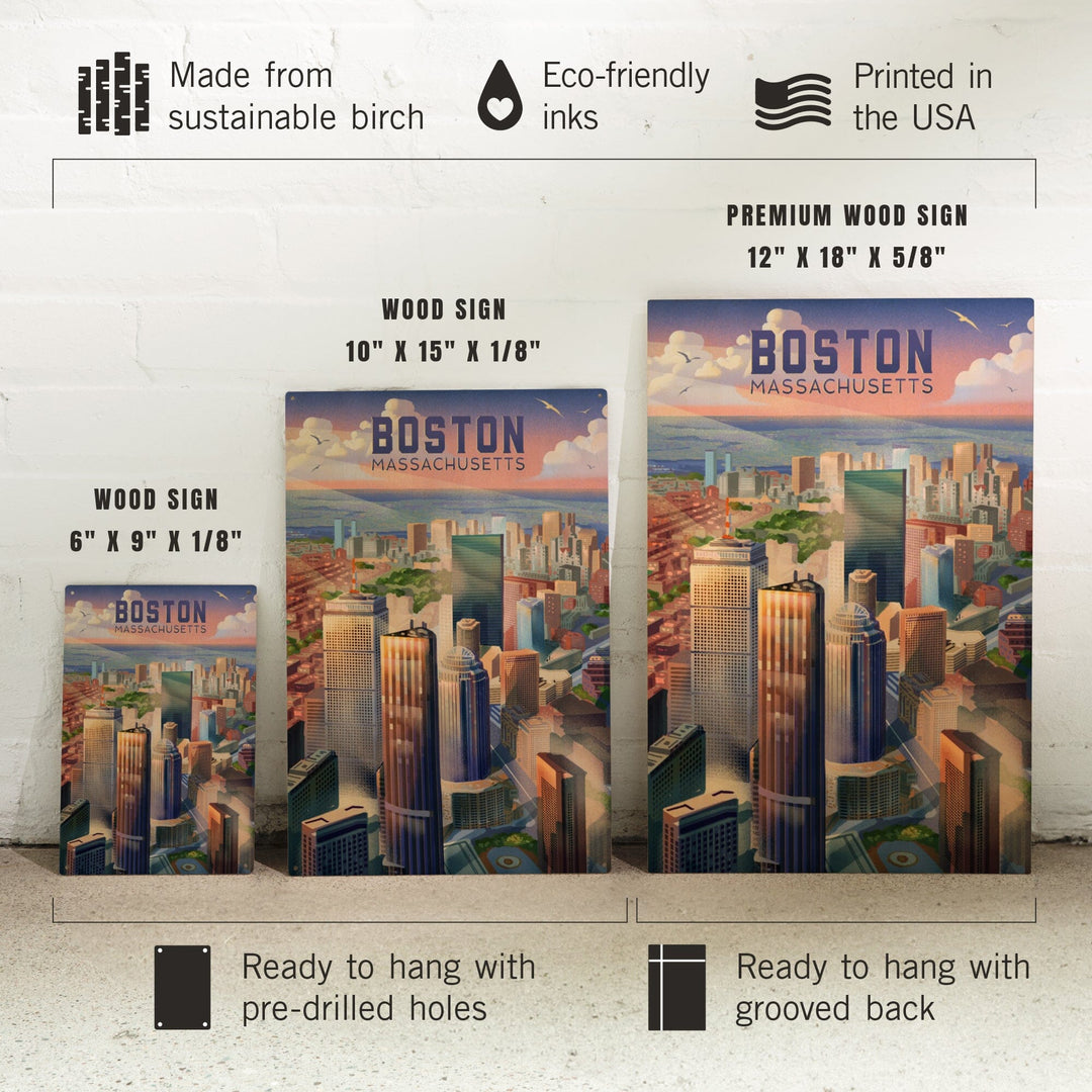 Boston, Massachusetts, Lithograph, City Series, Wood Signs and Postcards Wood Lantern Press 